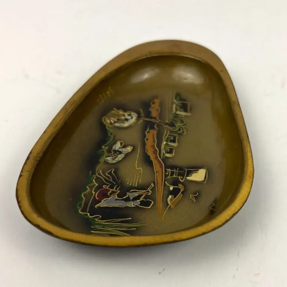 VTG N. Oppenheim Israel Hand Burnished Wall Hanging Trinket Tray Tin Gold‎